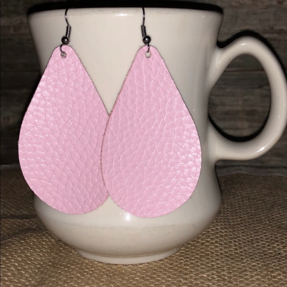 Baby Pink Leather Earrings
